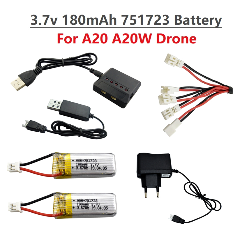Drone Battery Balance Charger - แบตเตอรี่ลิเธียมโพลิเมอร์แท้ 3.7V 180mAh พร้อมที่ชาร์จ สำหรับโดรน A20
