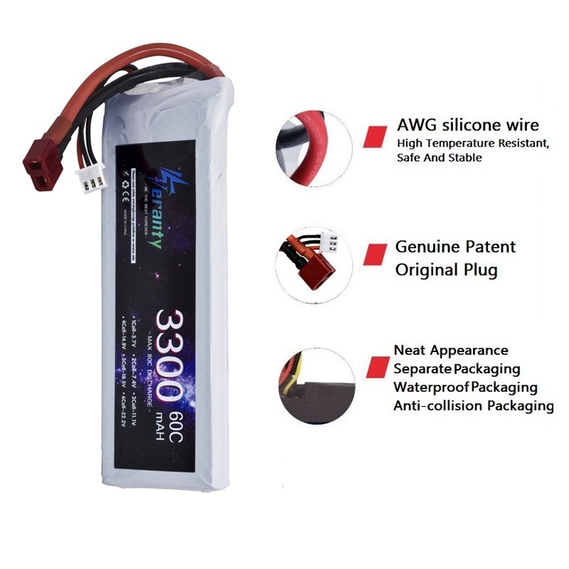 2S 7.4V LiPo แบตเตอรี่ 3300mAh - Drone Battery Connector บทวิจารณ์และราคา