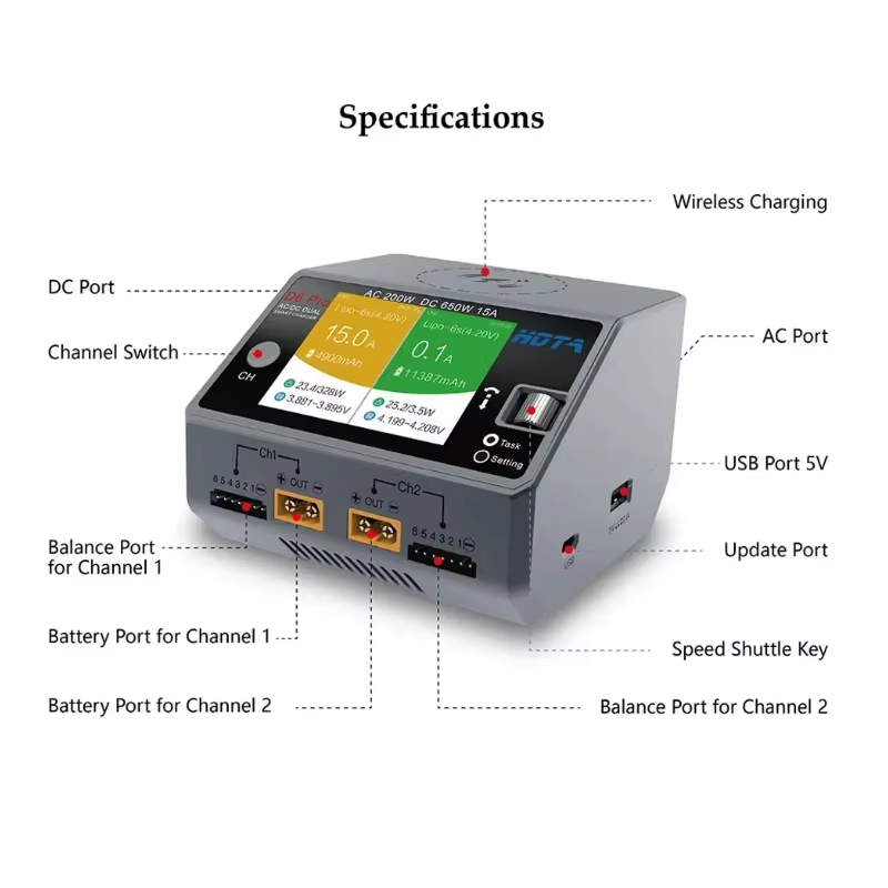 HOTA D6 Pro 200W AC 650W DC เค - Drone Battery Balance Charger บทวิจารณ์และราคา